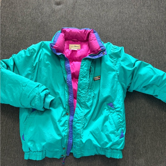 Vintage 80’s L.L. Bean Teal & Pink Jacket women’s Large puffy coat great cond - Picture 1 of 9